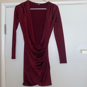 Burgundy long sleep plunge dress